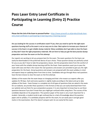 Pass Laser Entry Level Certificate in Participating in Learning (Entry 2) Practi