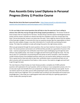 Pass Ascentis Entry Level Diploma in Personal Progress (Entry 1) Practice Course