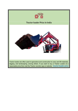 Tractor loader Price in India