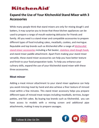 Expand The Use Of Your KitchenAid Stand Mixer With 3 Accessories