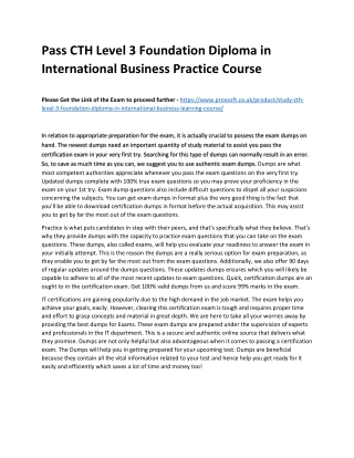 Pass CTH Level 3 Foundation Diploma in International Business Practice Course