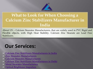 What to Look for When Choosing a Calcium Zinc Stabilizers Manufacturer in India