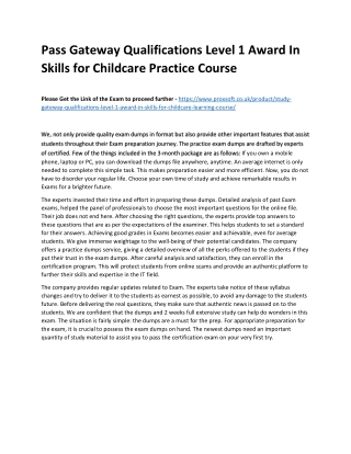 Pass Gateway Qualifications Level 1 Award In Skills for Childcare Practice Cours