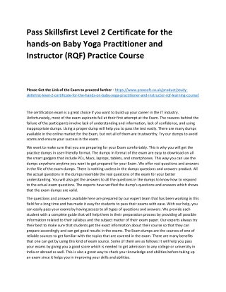 Pass Skillsfirst Level 2 Certificate for the hands-on Baby Yoga Practitioner and Instructor (RQF) Practice Course