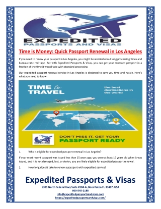 Time is Money Quick Passport Renewal in Los Angeles