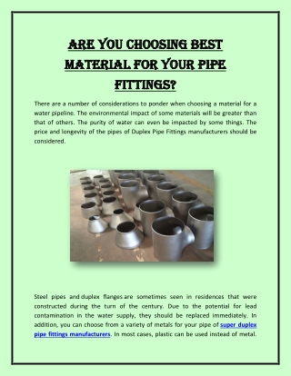 Are You Choosing Best Material for Your Pipe Fittings