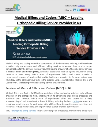 Medical Billers and Coders (MBC) – Leading Orthopedic Billing Service Provider in NJ