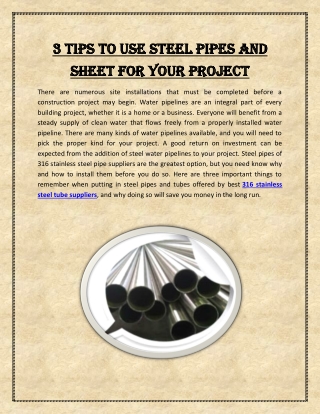 3 Tips to Use Steel Pipes and Sheet For Your Project