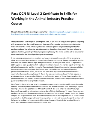 Pass OCN NI Level 2 Certificate in Skills for Working in the Animal Industry Pra