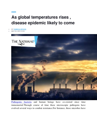 As global temperatures rises , disease epidemic likely to come
