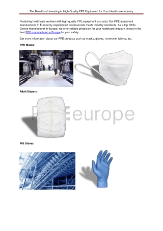 PPE Equipment Manufacturer in Europe