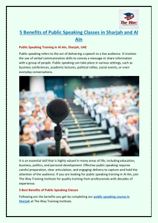 5 Benefits of Public Speaking Classes in Sharjah and Al Ain