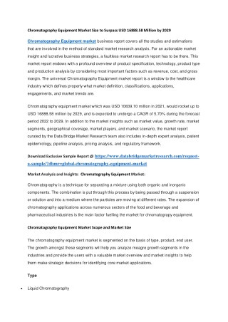 Chromatography Equipment Market Size to Surpass USD 16888.58 Million by 2029