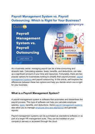 Payroll Management System vs. Payroll Outsourcing