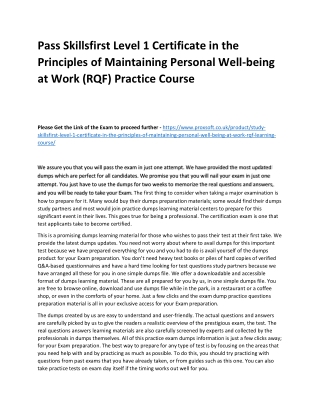 Pass Skillsfirst Level 1 Certificate in the Principles of Maintaining Personal W