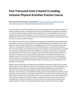 Pass Transcend Level 2 Award in Leading Inclusive Physical Activities Practice C