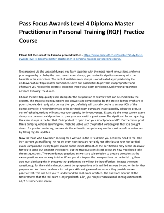 Pass Focus Awards Level 4 Diploma Master Practitioner in Personal Training (RQF)