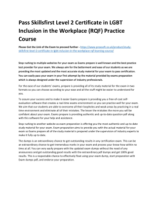 Pass Skillsfirst Level 2 Certificate in LGBT Inclusion in the Workplace (RQF) Pr