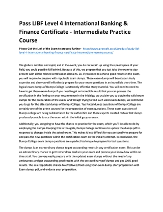 Pass LIBF Level 4 International Banking & Finance Certificate - Intermediate Pra