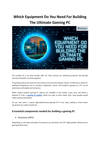 Which Equipment Do You Need For Building The Ultimate Gaming PC