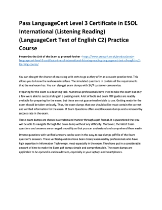 Pass LanguageCert Level 3 Certificate in ESOL International (Listening Reading)