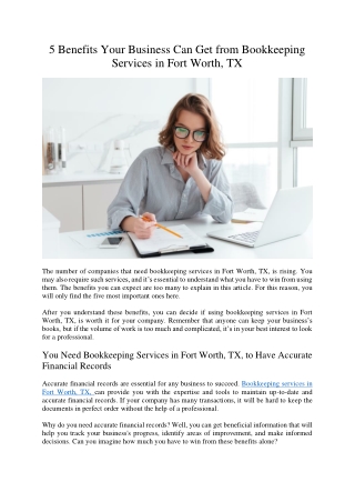 5 Benefits Your Business Can Get from Bookkeeping Services in Fort Worth, TX
