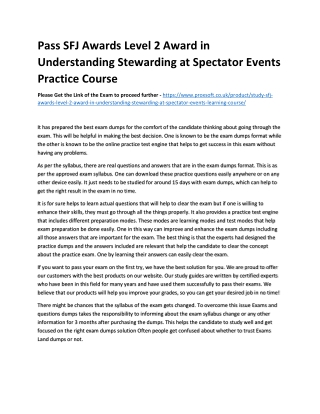 Pass SFJ Awards Level 2 Award in Understanding Stewarding at Spectator Events Pr