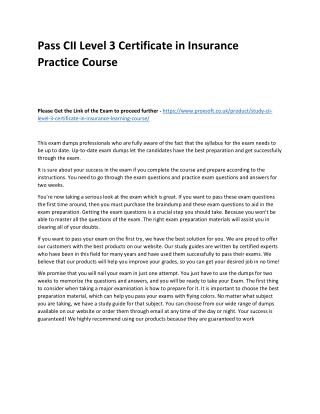 Pass CII Level 3 Certificate in Insurance Practice Course