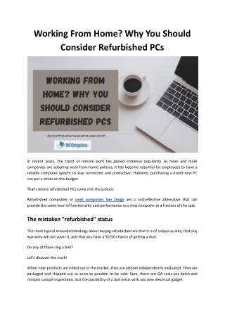 Working From Home? Why You Should Consider Refurbished PCs