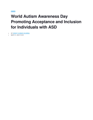 World Autism Awareness Day Promoting Acceptance and Inclusion for Individuals with ASD