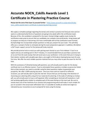 Accurate NOCN_Cskills Awards Level 1 Certificate in Plastering Practice Course