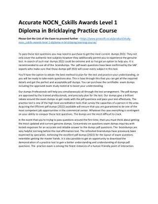 Accurate NOCN_Cskills Awards Level 1 Diploma in Bricklaying Practice Course