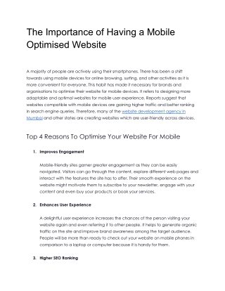 The Importance of Having a Mobile Optimized Website