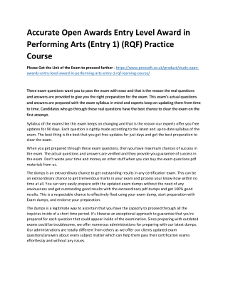 Accurate Open Awards Entry Level Award in Performing Arts (Entry 1) (RQF) Practi