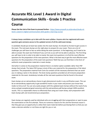 Accurate RSL Level 1 Award in Digital Communication Skills - Grade 1 Practice Co