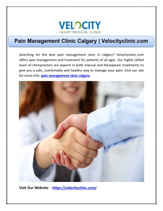 Pain Management Clinic Calgary | Velocityclinic.com