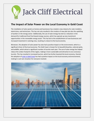 The Impact of Solar Power on the Local Economy in Gold Coast