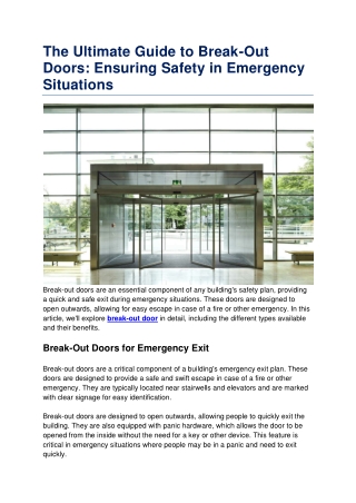 Ultimate Guide to Break-Out Doors - Ensuring Safety in Emergency Situations