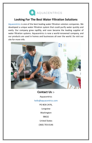 Looking For The Best Water Filtration Solutions