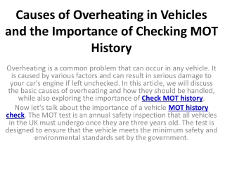 Causes of Overheating in Vehicles and the Importance of Checking MOT History