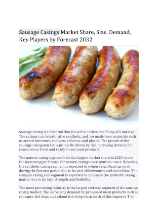 Sausage Casings Market Share, Size, Demand, Key Players by Forecast 2032