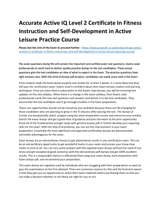 Accurate Active IQ Level 2 Certificate In Fitness Instruction and Self-Developme