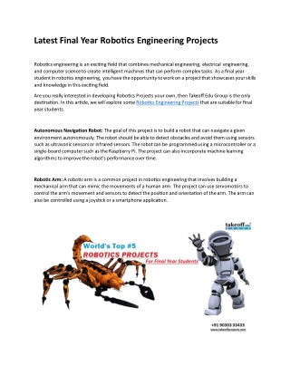 Latest Final Year Robotics Engineering Projects