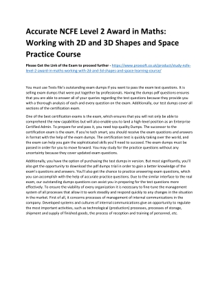 Accurate NCFE Level 2 Award in Maths: Working with 2D and 3D Shapes and Space Pr