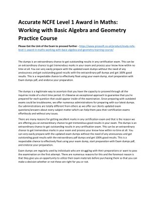 Accurate NCFE Level 1 Award in Maths: Working with Basic Algebra and Geometry Pr