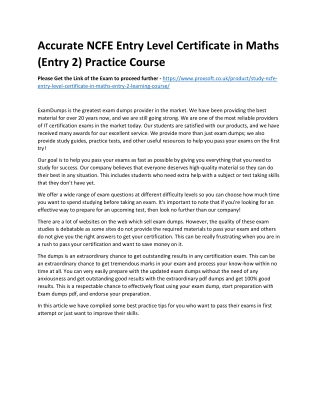 Accurate NCFE Entry Level Certificate in Maths (Entry 2) Practice Course