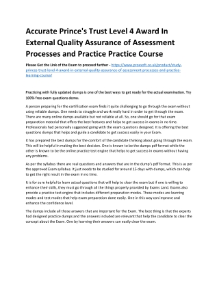 Accurate Prince's Trust Level 4 Award In External Quality Assurance of Assessmen