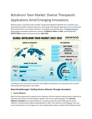 Global Botulinum Toxin Market Growth | Opportunities by 2032