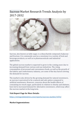 Sucrose Market Research Trends Analysis by 2017-2032