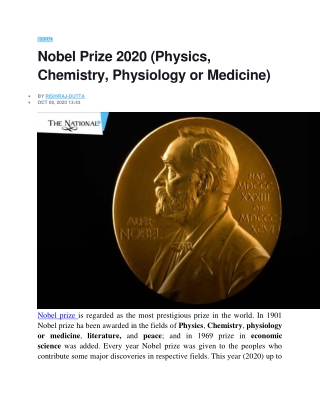 Nobel Prize 2020 (Physics, Chemistry, Physiology or Medicine)